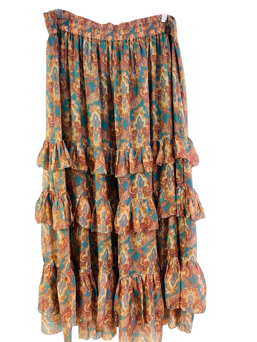 Sundance Paisley Printed Ruffle Tiered Layered Maxi Skirt Size XL